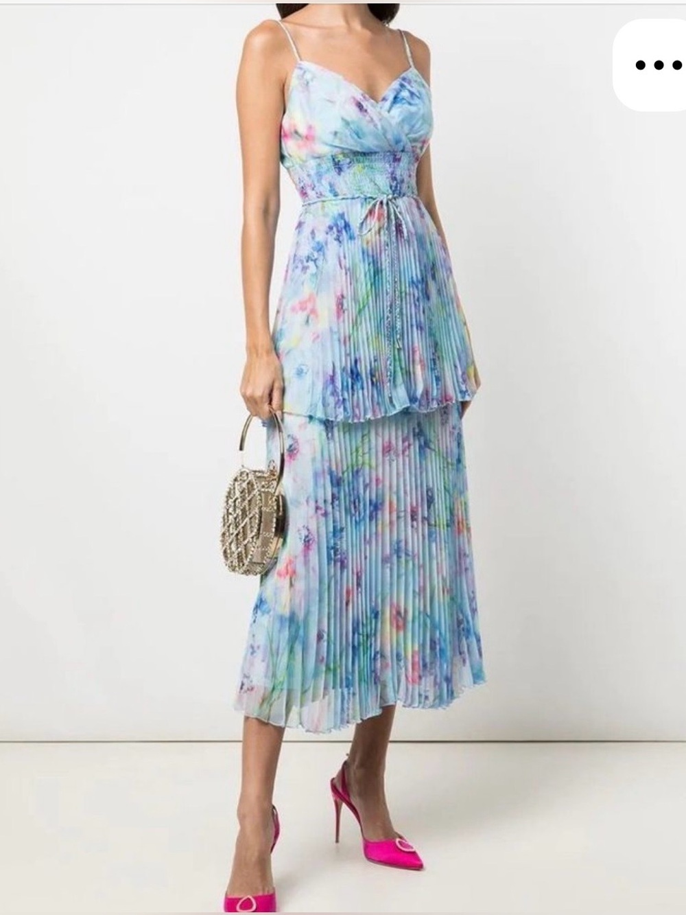New Marchesa Notte Blue Women’s sleeveless Crinkle Chiffon Tiered Dress Small